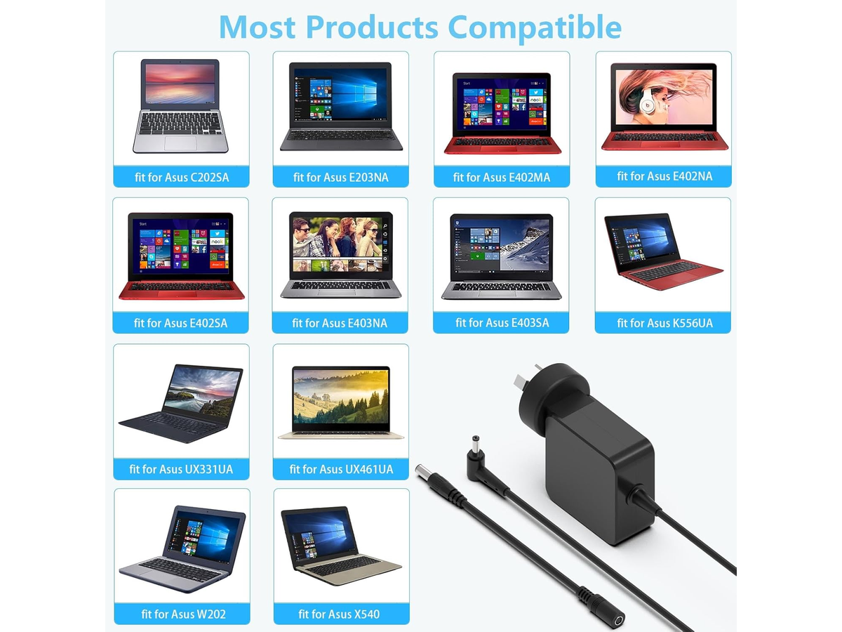 Replacement Laptop Charger for ASUS 45W with Dual Connector Compatibility