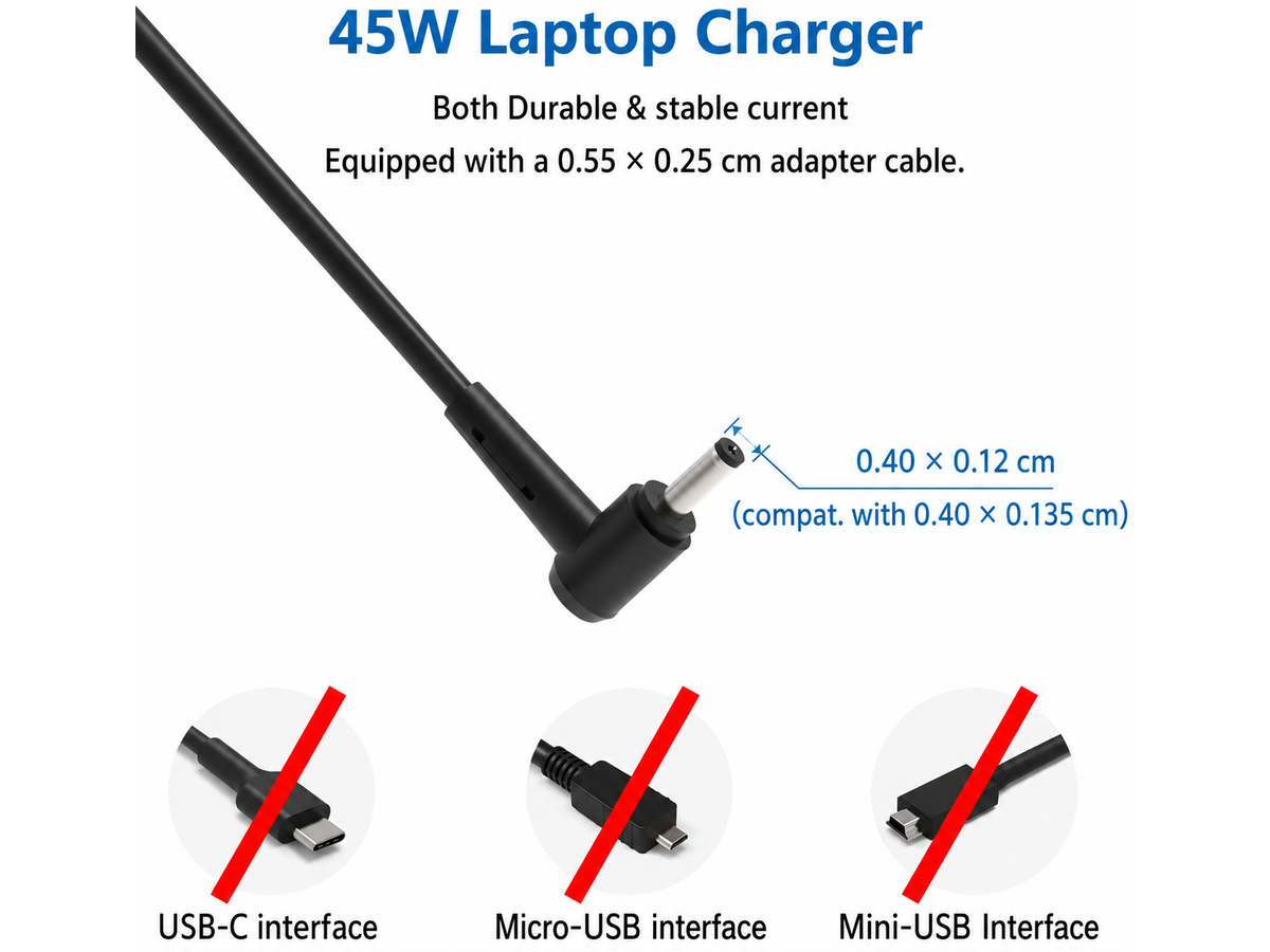 Replacement Laptop Charger for ASUS 45W with Dual Connector Compatibility