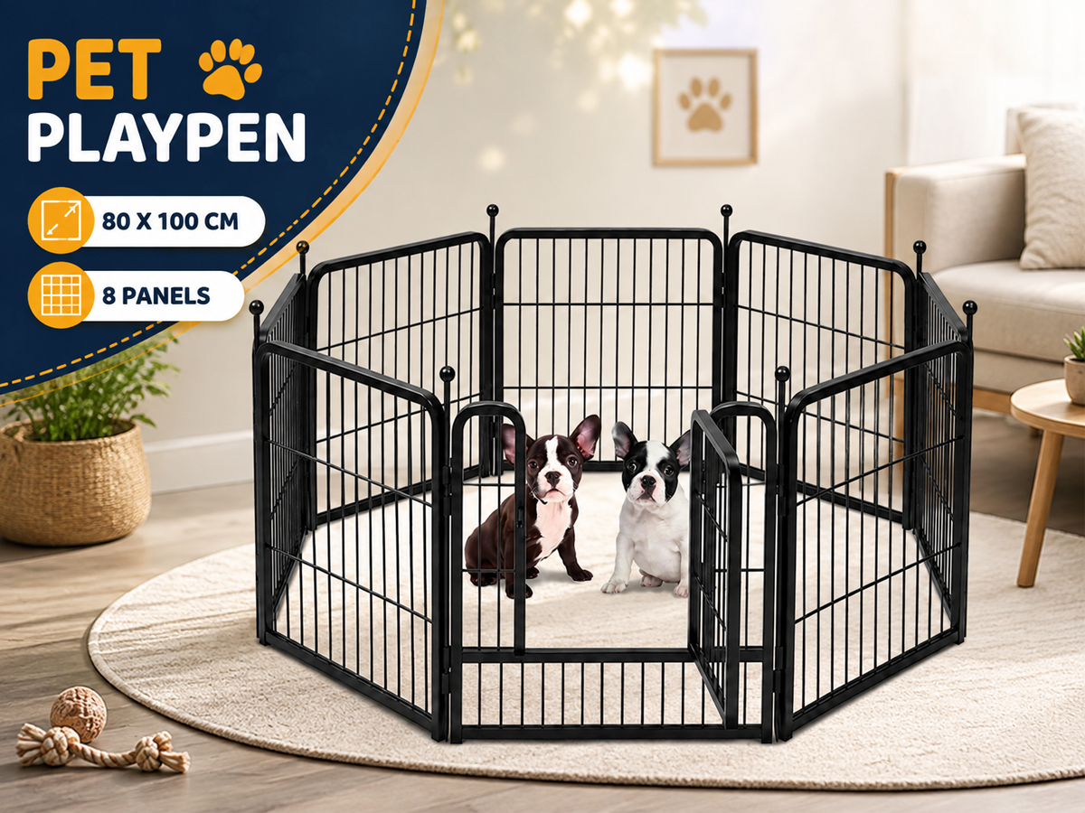 Dog Playpen 8 Panel Portable Metal Pet Exercise Pen 80 X 100 CM for Puppies