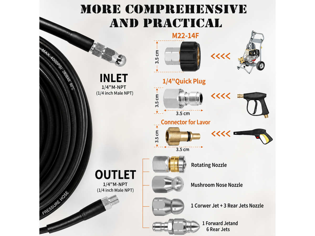Sewer Jetter Kit for Pressure Washer 30M Drain Cleaning Hose