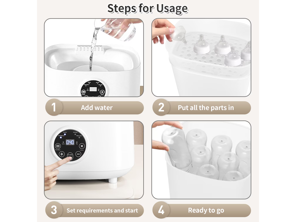 Bottle Sterilizer and Dryer 4 in 1 Electric Steam Sterilizer with Bottle Warmer and Food Heater