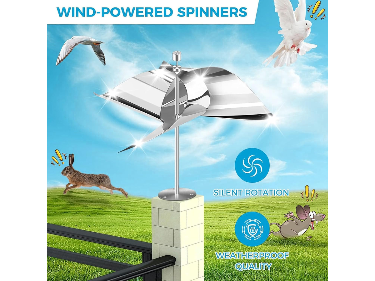 Wind Powered Scare Device 2 Pack Reflective Bird Deterrent Spinners for Garden Yard