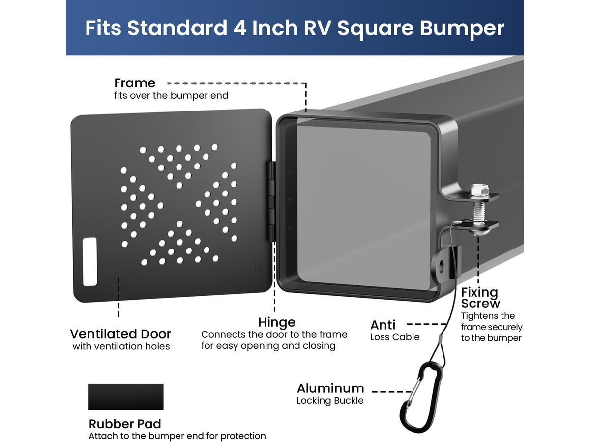 RV Bumper End Caps 2 Pack Heavy Duty Aluminum Caps for 4 Inch Square Camper Bumpers
