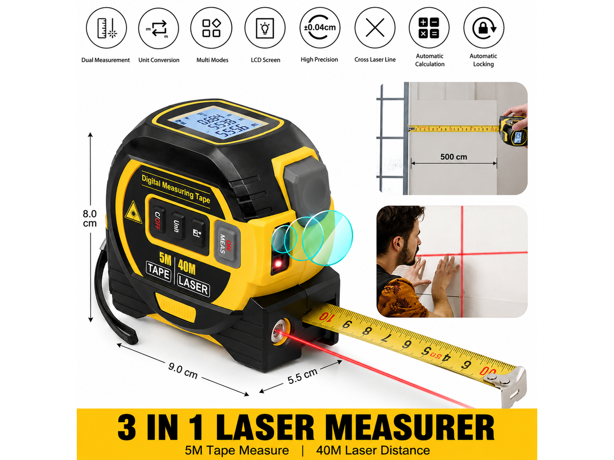Digital Measure Tape Laser Distance Meter 3 in 1 with 40 m Laser