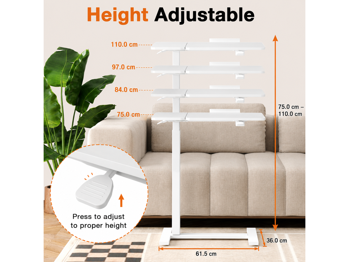 Adjustable Overbed Table Height Adjustable Mobile Laptop Desk with Tilting Desktop