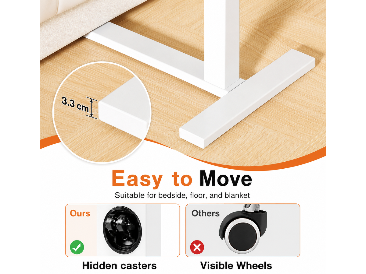 Adjustable Overbed Table Height Adjustable Mobile Laptop Desk with Tilting Desktop