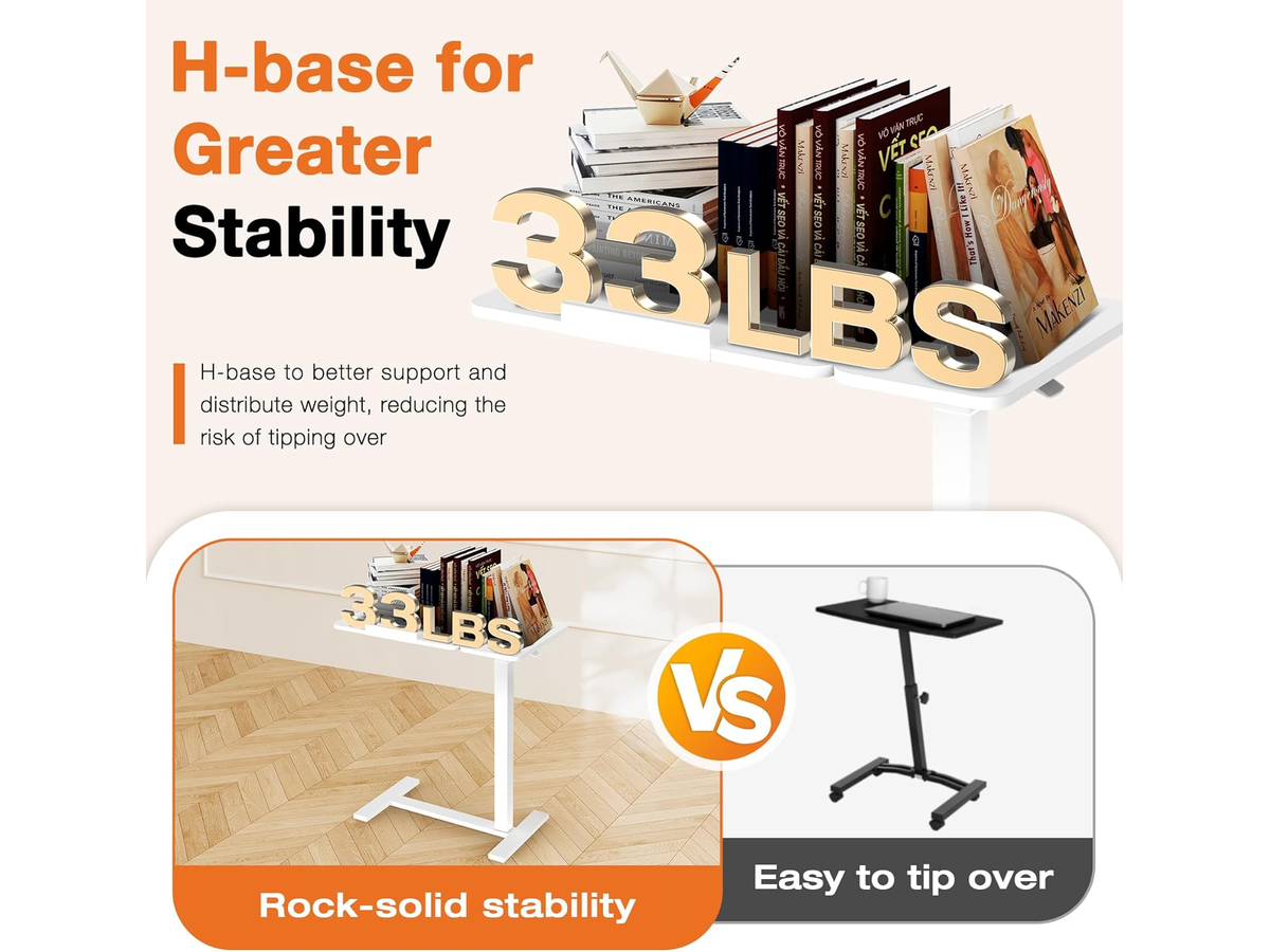 Adjustable Overbed Table Height Adjustable Mobile Laptop Desk with Tilting Desktop
