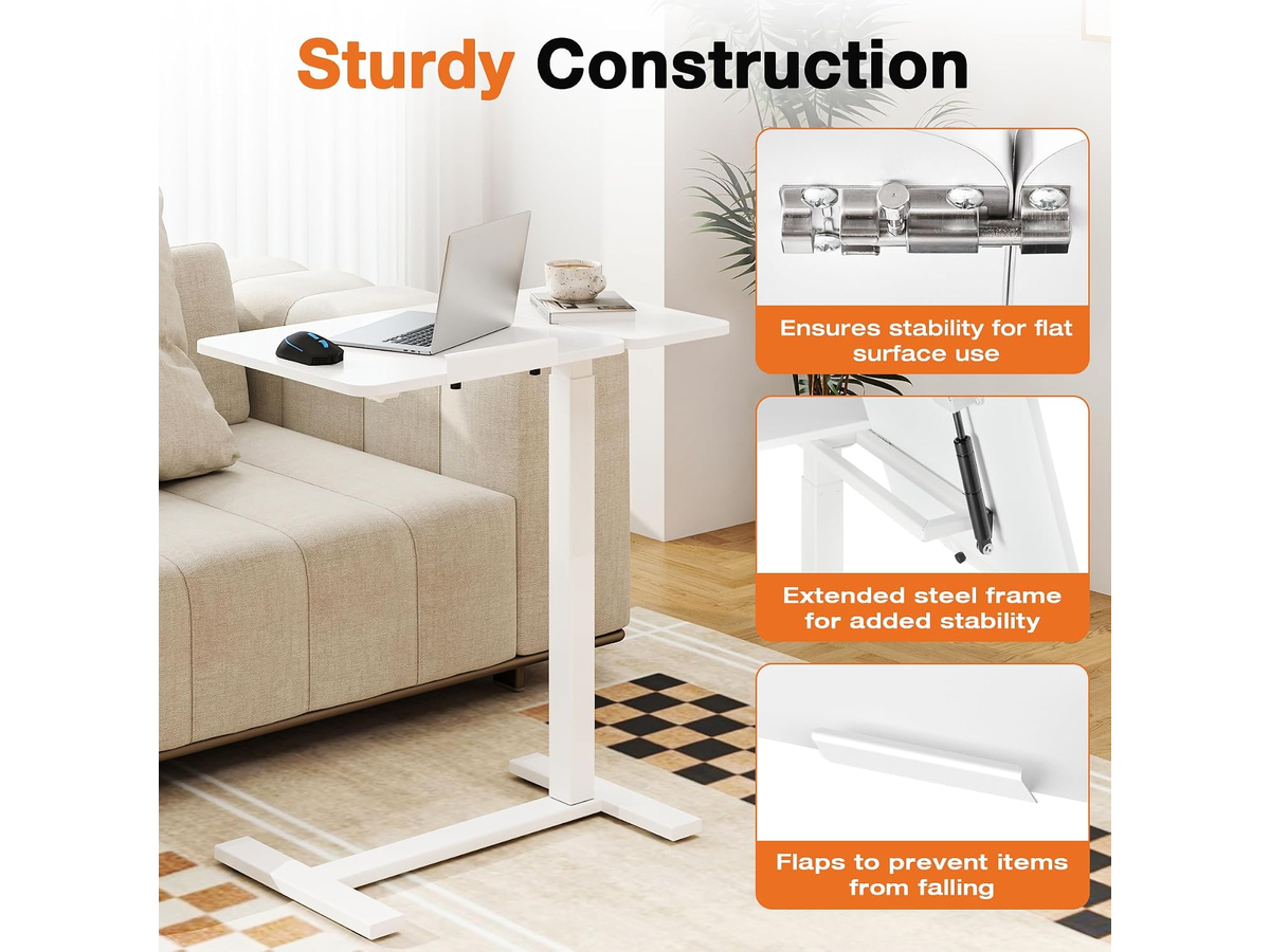 Adjustable Overbed Table Height Adjustable Mobile Laptop Desk with Tilting Desktop