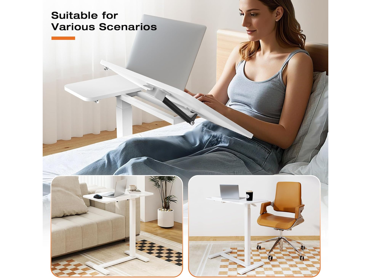 Adjustable Overbed Table Height Adjustable Mobile Laptop Desk with Tilting Desktop