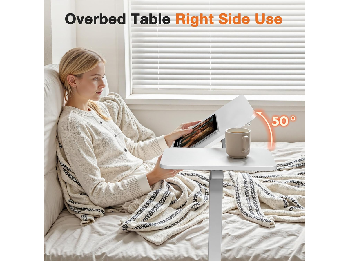 Adjustable Overbed Table Height Adjustable Mobile Laptop Desk with Tilting Desktop