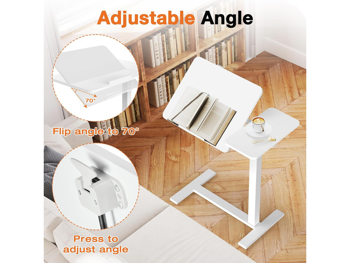 Adjustable Overbed Table Height Adjustable Mobile Laptop Desk with Tilting Desktop