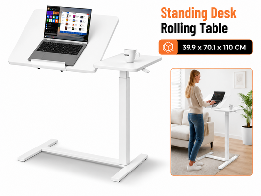 Adjustable Overbed Table Height Adjustable Mobile Laptop Desk with Tilting Desktop