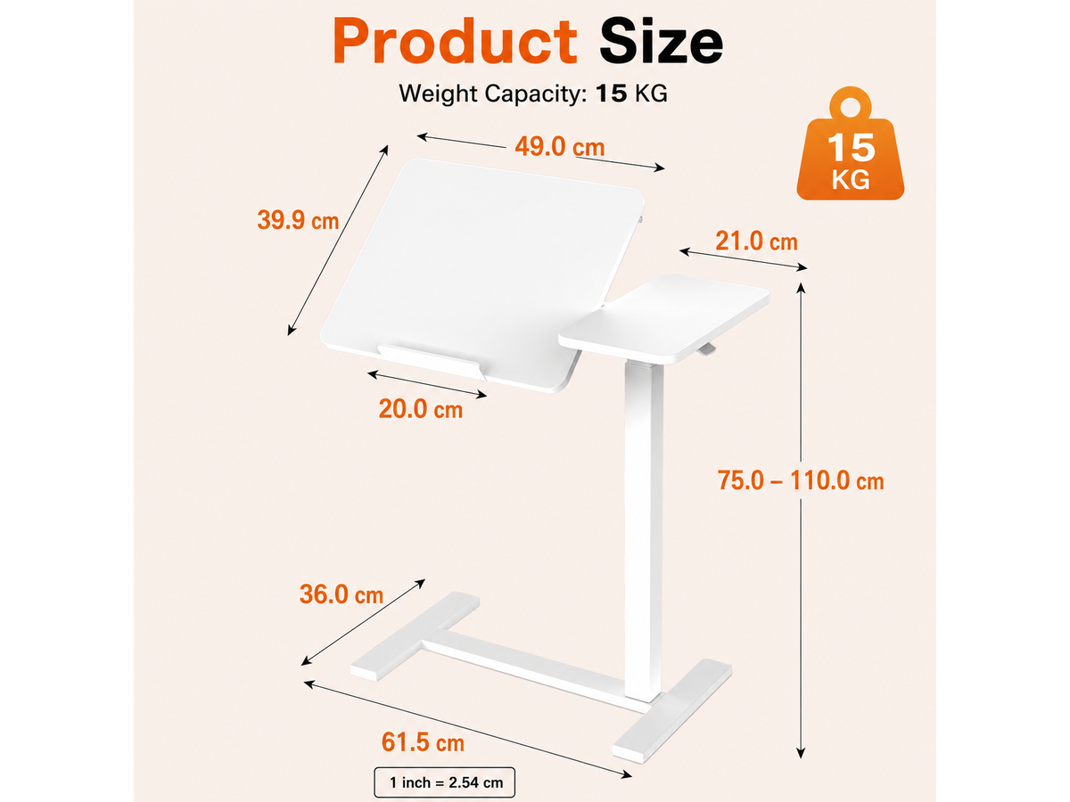 Adjustable Overbed Table Height Adjustable Mobile Laptop Desk with Tilting Desktop