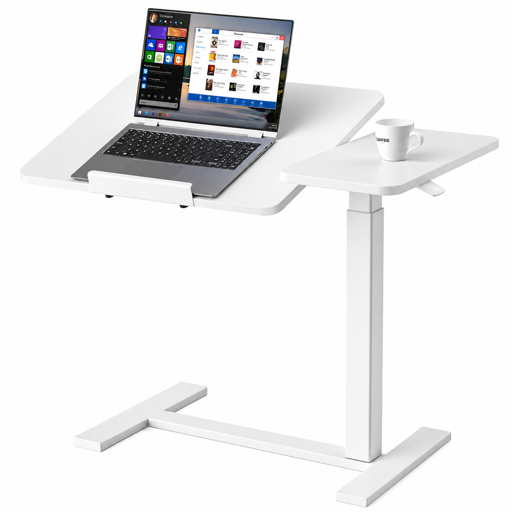 Adjustable Overbed Table Height Adjustable Mobile Laptop Desk with Tilting Desktop