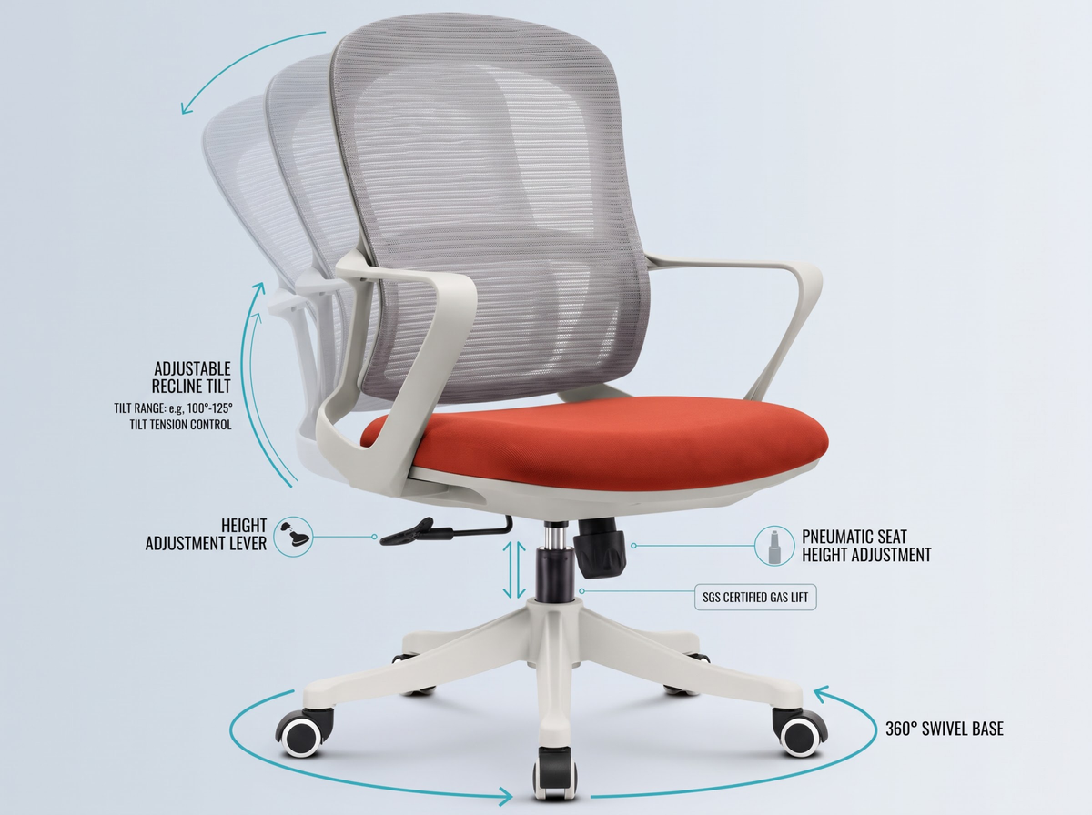 Ergonomic Office Chair Mesh Back 360° Swivel Adjustable Height