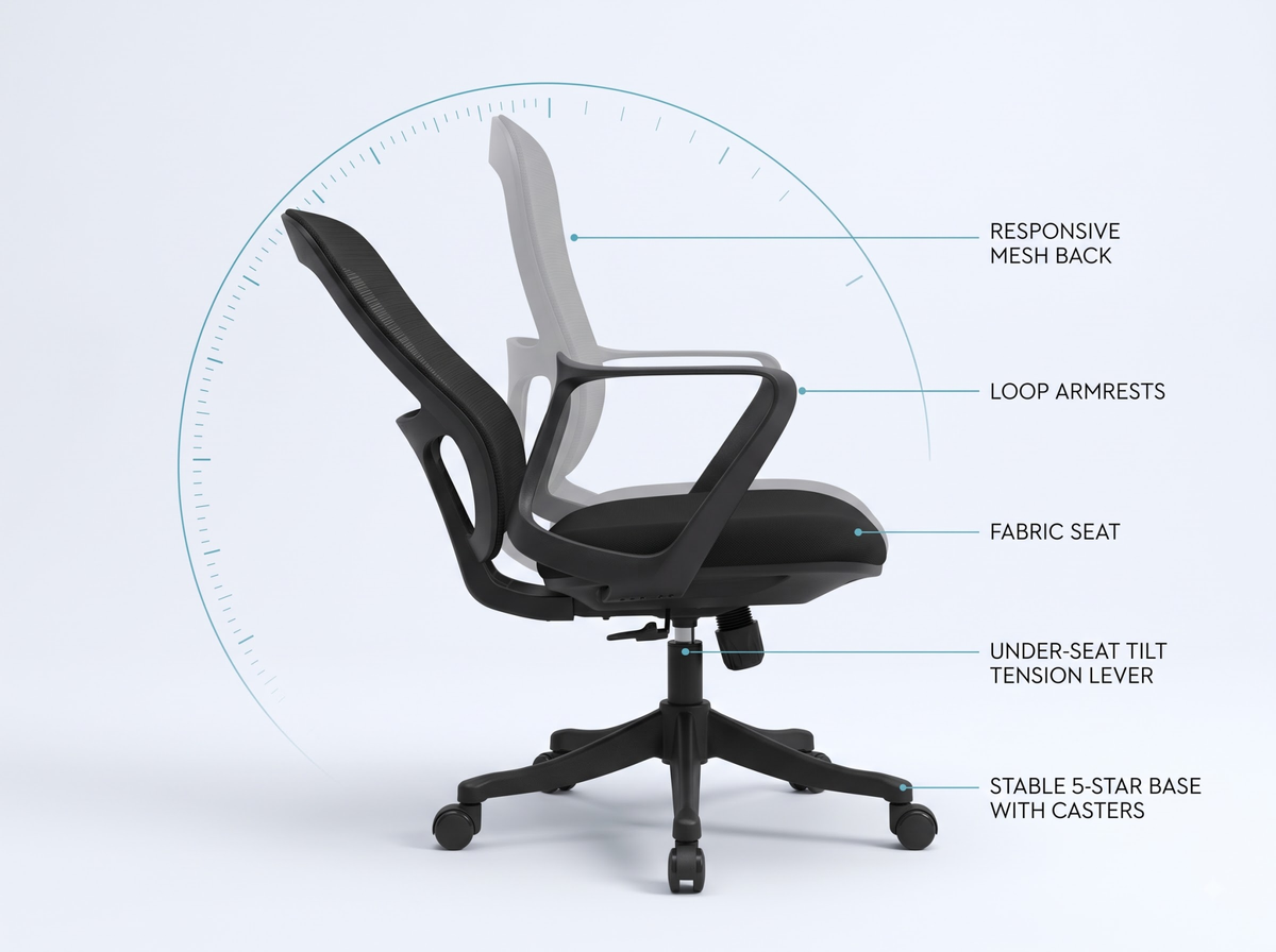 Ergonomic Office Chair Breathable Mesh Adjustable Height 360° Swivel