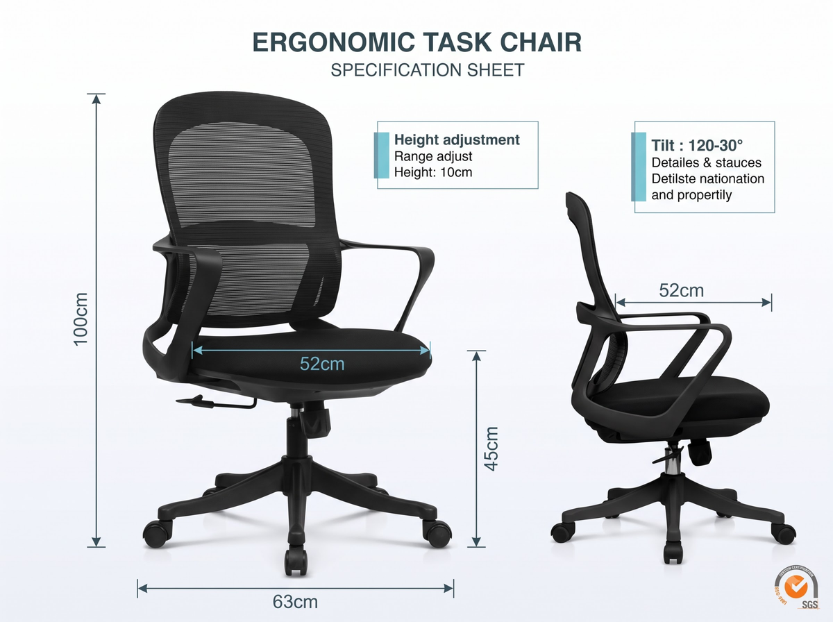 Ergonomic Office Chair Breathable Mesh Adjustable Height 360° Swivel
