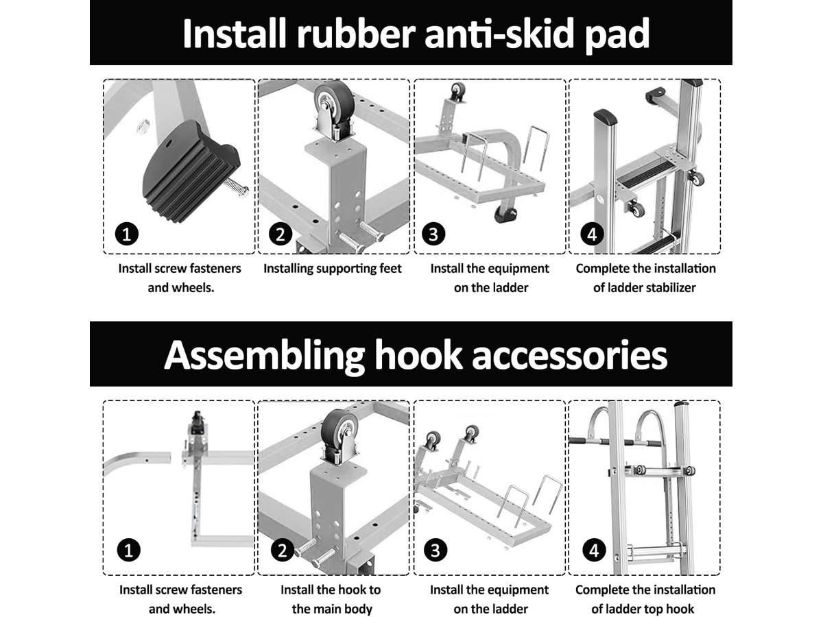 Ladder Roof Hook with Wheel Heavy Duty Steel Ladder Stabilizer