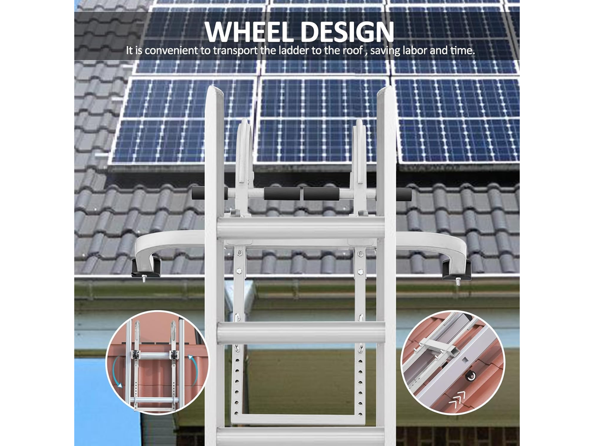 Ladder Roof Hook with Wheel Heavy Duty Steel Ladder Stabilizer