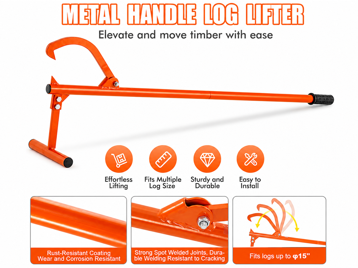 Log Lifter Timber Wood Cantilever Hook Jack Heavy Duty Steel Log Roller