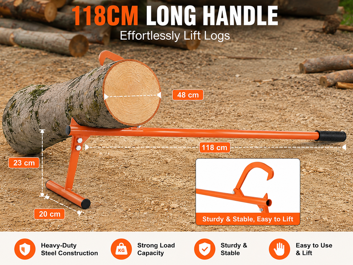 Log Lifter Timber Wood Cantilever Hook Jack Heavy Duty Steel Log Roller