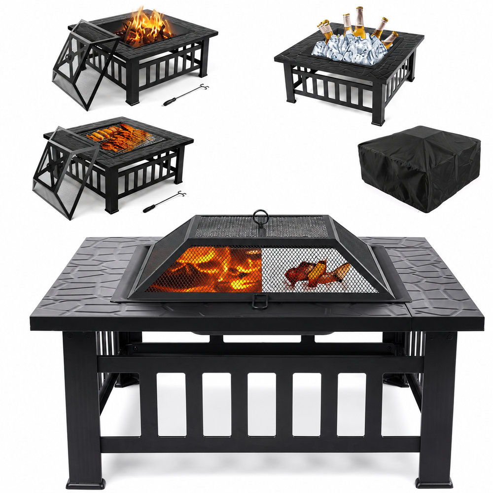 BBQ Fire Pit Barbecue Grill Patio Garden Heater Brazier Stove Table