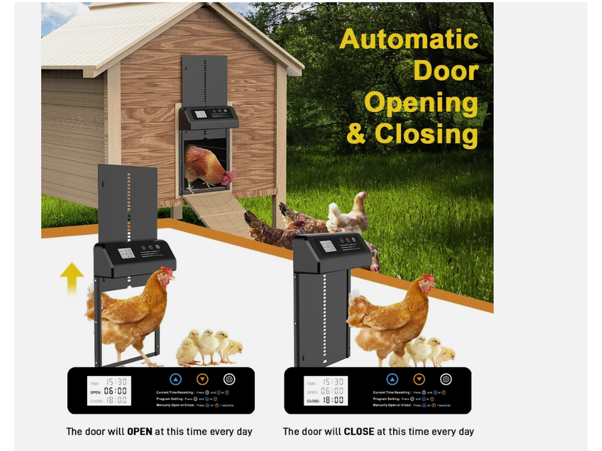Automatic Chicken Coop Door Electric Chicken Door Opener with Timer Anti Pinch Protection