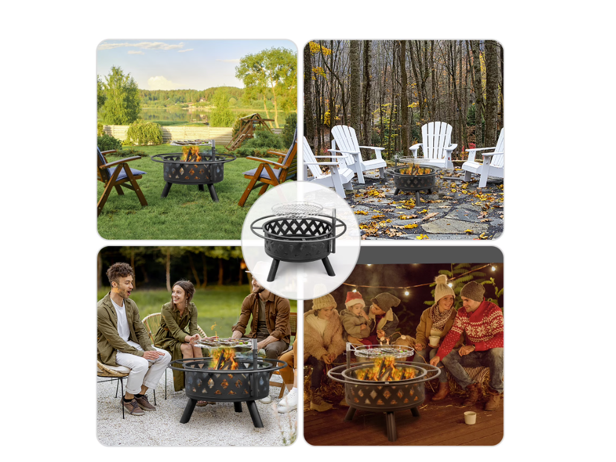 Fire Pit with Grill 2 in 1 Wood Burning Outdoor Fire Pit BBQ for Patio Backyard