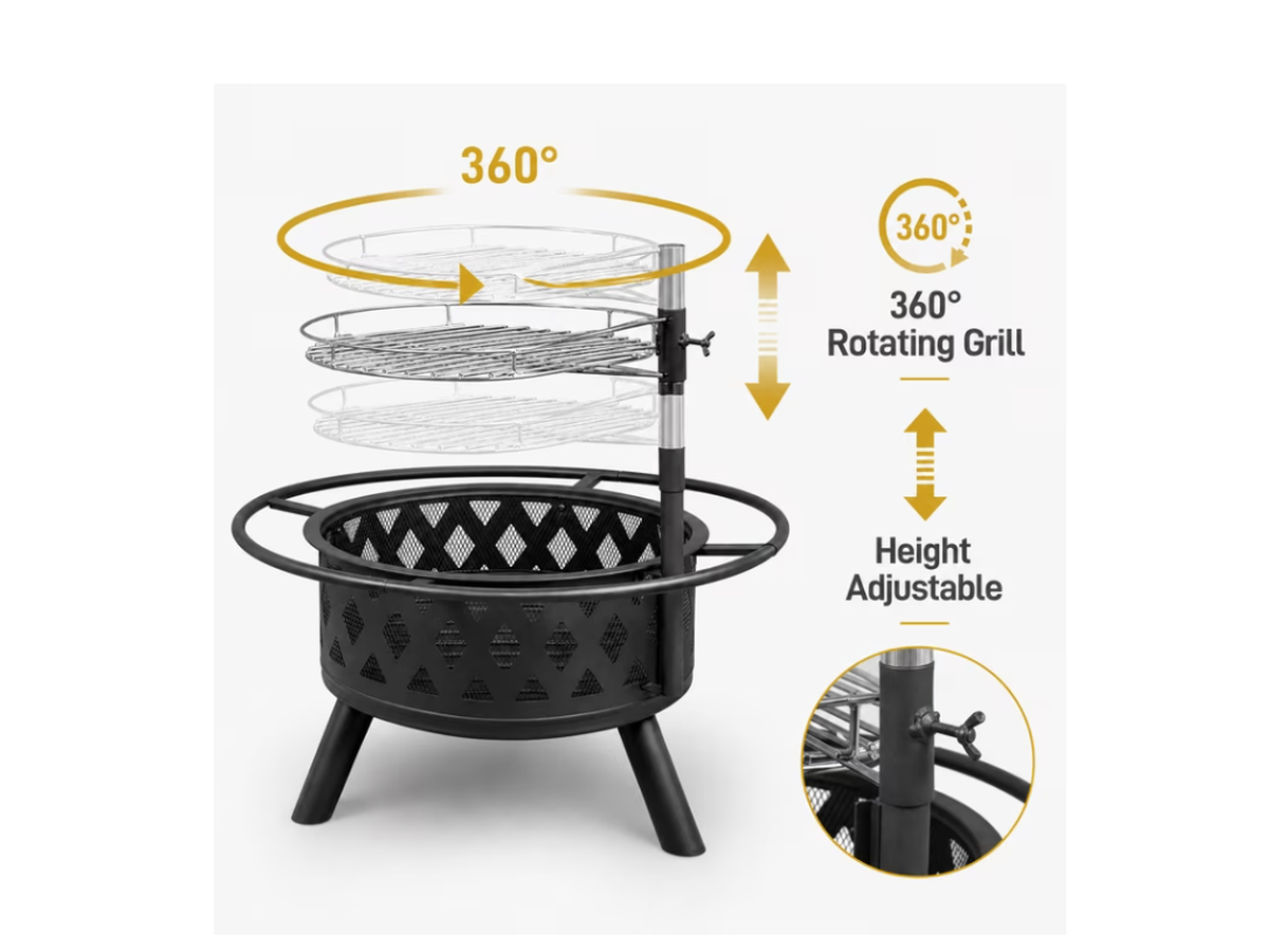 Fire Pit with Grill 2 in 1 Wood Burning Outdoor Fire Pit BBQ for Patio Backyard