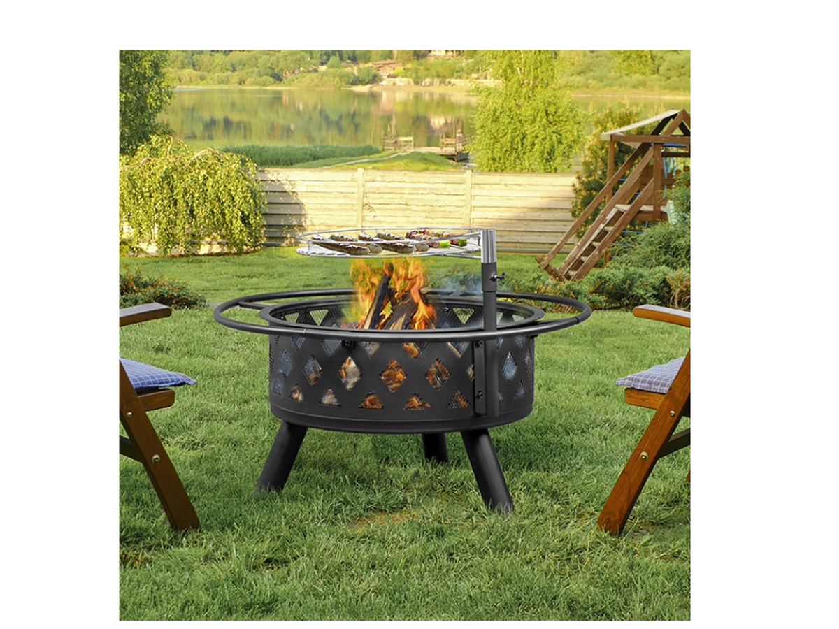 Fire Pit with Grill 2 in 1 Wood Burning Outdoor Fire Pit BBQ for Patio Backyard
