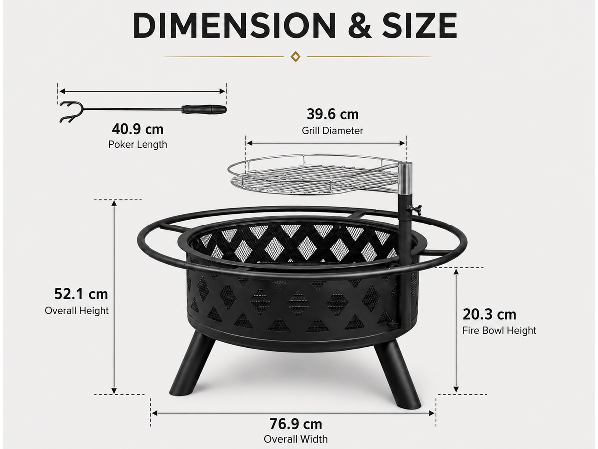 Fire Pit with Grill 2 in 1 Wood Burning Outdoor Fire Pit BBQ for Patio Backyard