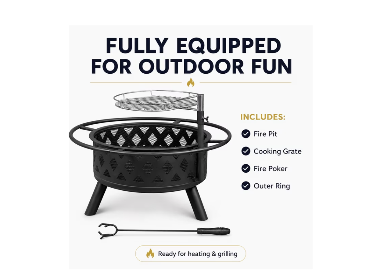 Fire Pit with Grill 2 in 1 Wood Burning Outdoor Fire Pit BBQ for Patio Backyard