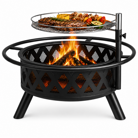 Fire Pit with Grill 2 in 1 Wood Burning Fire Pit BBQ Grill Set