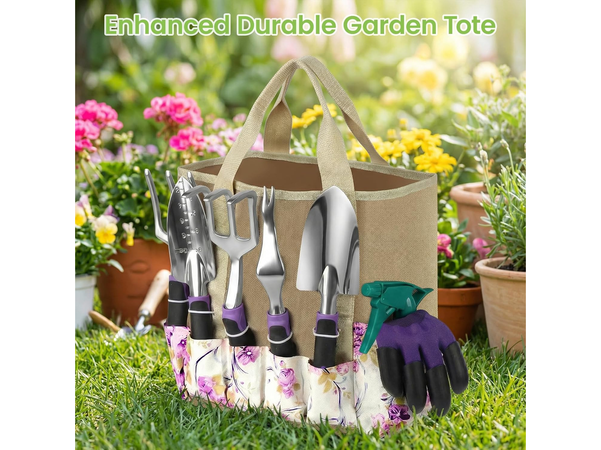 Garden Tools Set Stainless Steel Gardening Kit with Floral Tote Bag