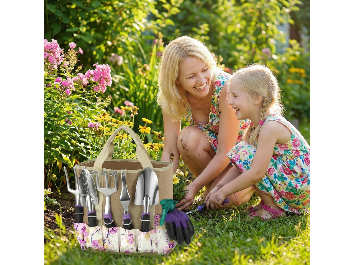 Garden Tools Set Stainless Steel Gardening Kit with Floral Tote Bag