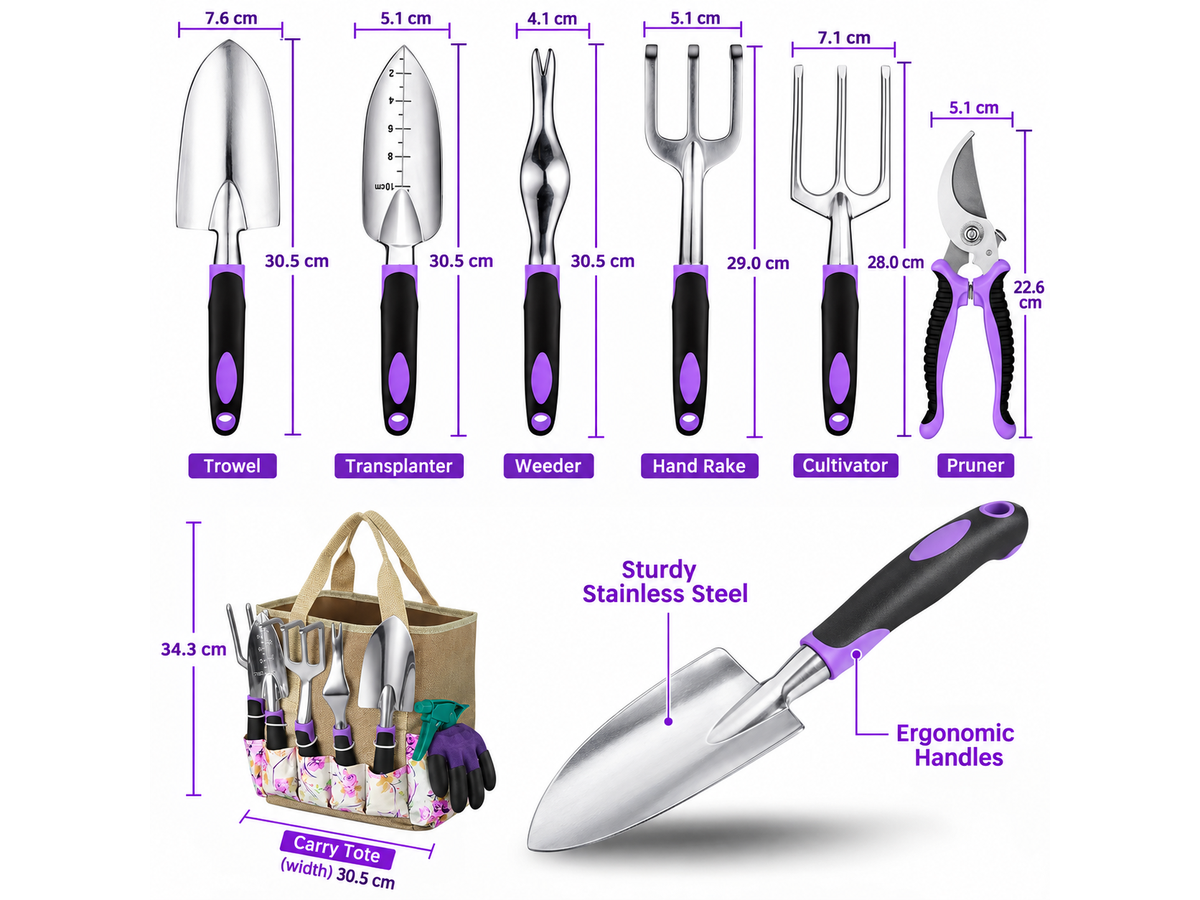 Garden Tools Set Stainless Steel Gardening Kit with Floral Tote Bag