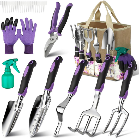 Garden Tools Set Stainless Steel Gardening Kit with Floral Tote Bag