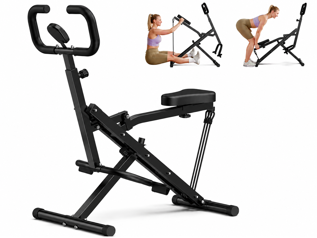 Squat Assist Trainer Foldable Full Body Exercise Machine with 3 Resistance Bands