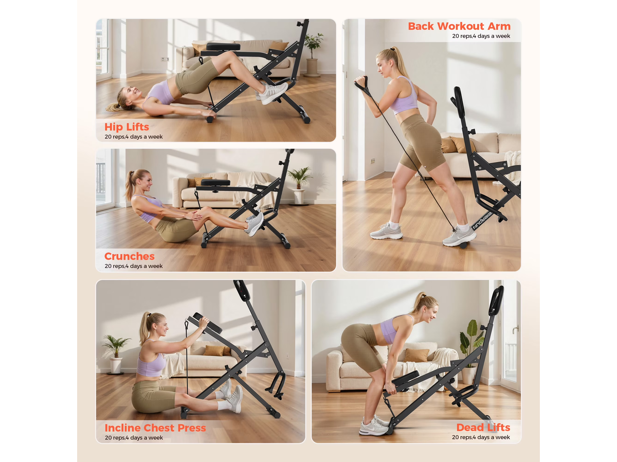 Squat Assist Trainer Foldable Full Body Exercise Machine with 3 Resistance Bands