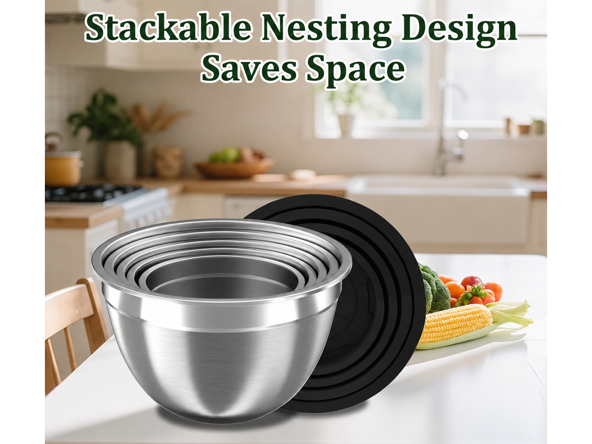 Mixing Bowls with Lids Set Stainless Steel Nesting Bowls with Colander