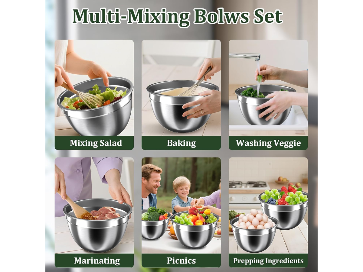 Mixing Bowls with Lids Set Stainless Steel Nesting Bowls with Colander