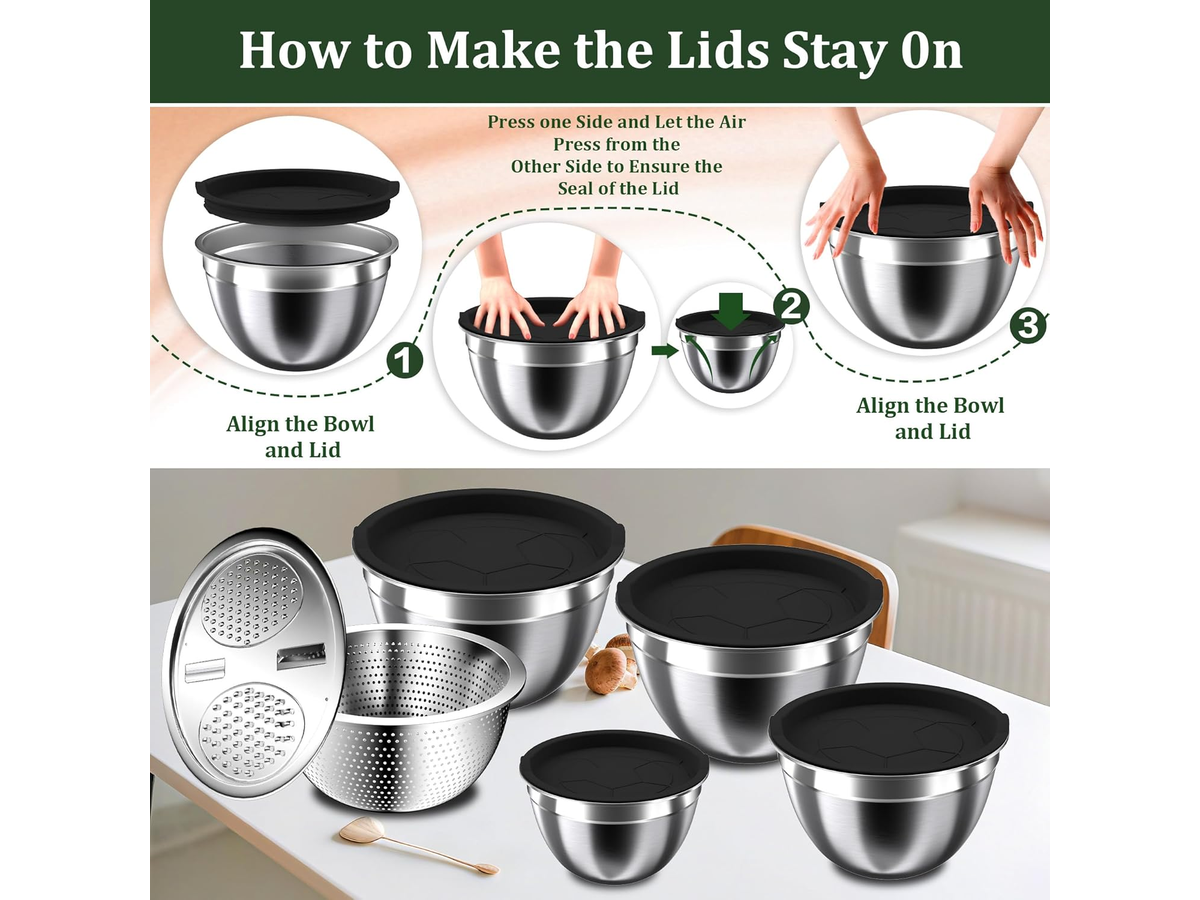 Mixing Bowls with Lids Set Stainless Steel Nesting Bowls with Colander