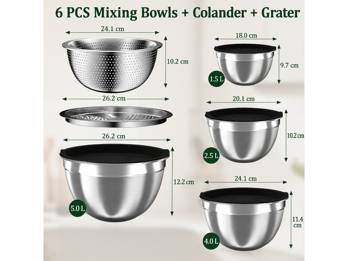 Mixing Bowls with Lids Set Stainless Steel Nesting Bowls with Colander