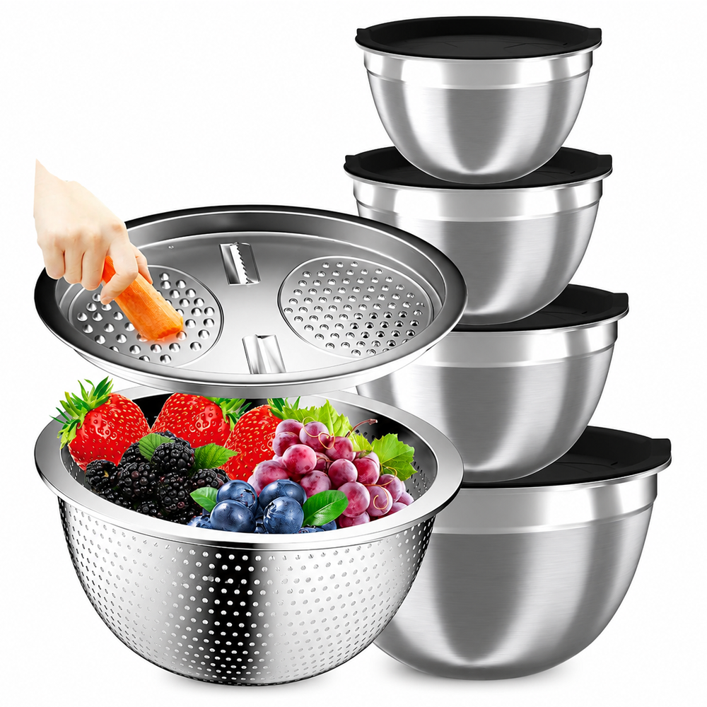 Mixing Bowls with Lids Set Stainless Steel Nesting Bowls with Colander