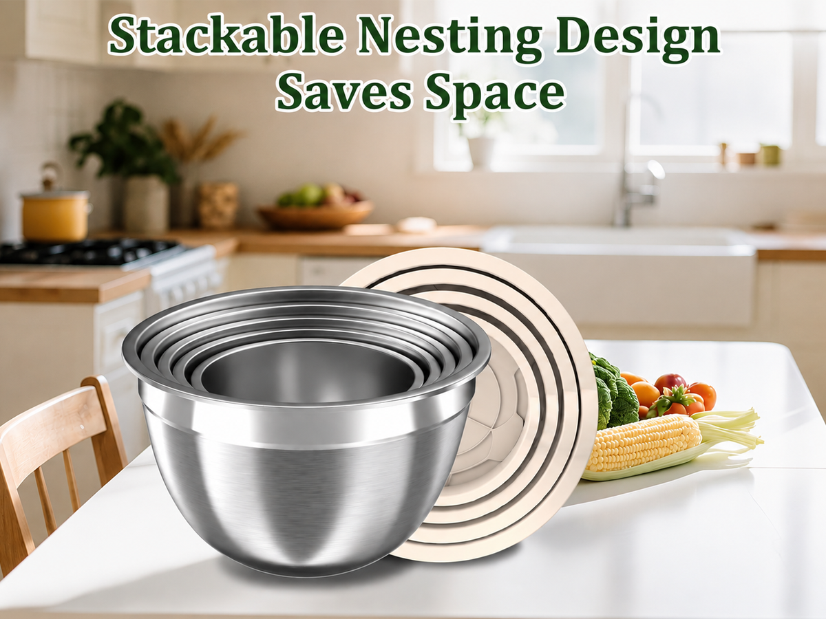 Stainless Steel Mixing Bowls Nesting Bowl Set with Airtight Lids