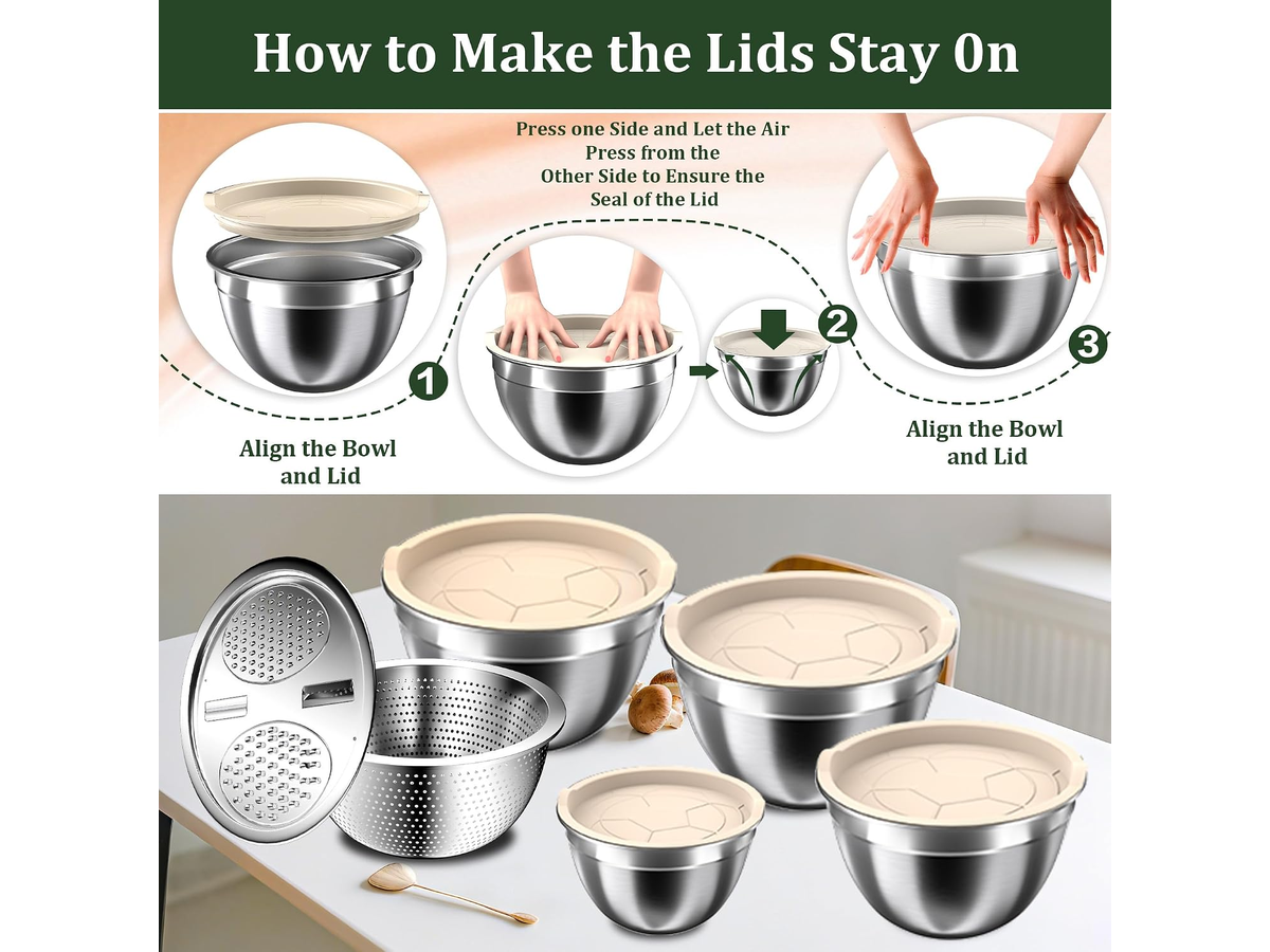 Stainless Steel Mixing Bowls Nesting Bowl Set with Airtight Lids
