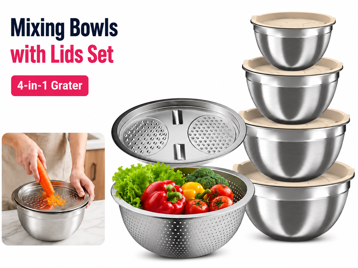 Stainless Steel Mixing Bowls Nesting Bowl Set with Airtight Lids