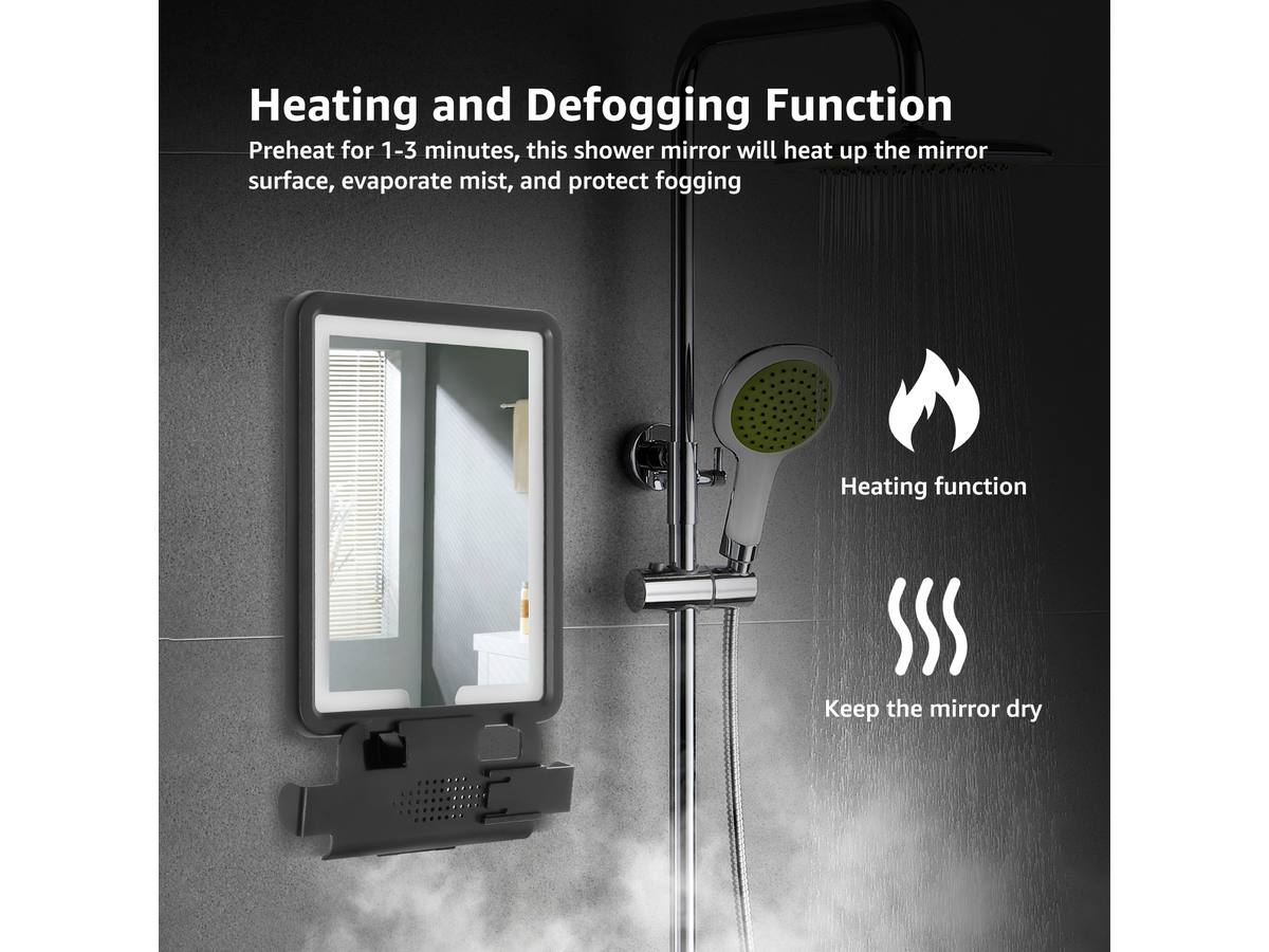 Rechargeable Anti Fog Bathroom Mirror with 3 LED Light Modes