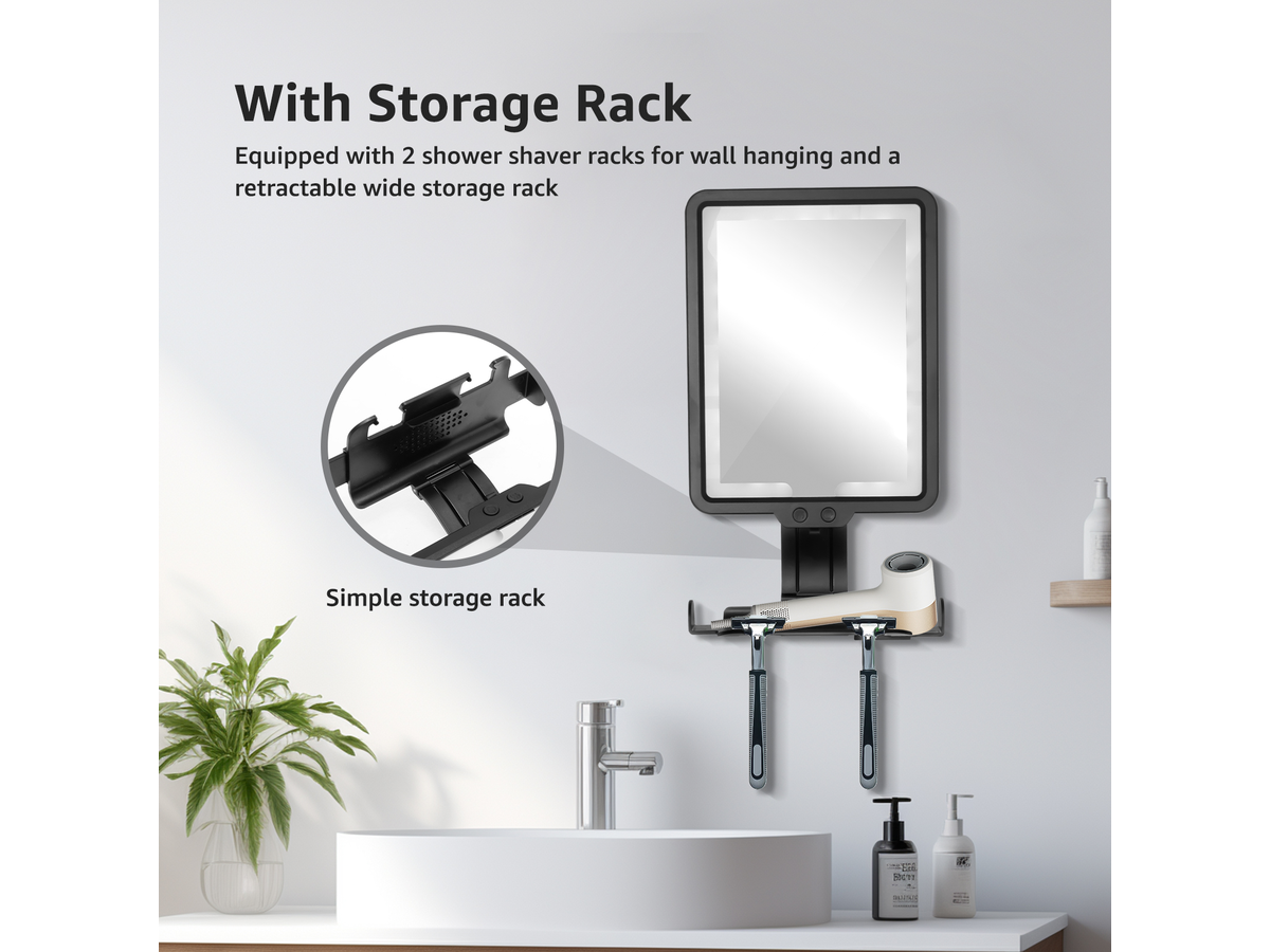 Rechargeable Anti Fog Bathroom Mirror with 3 LED Light Modes