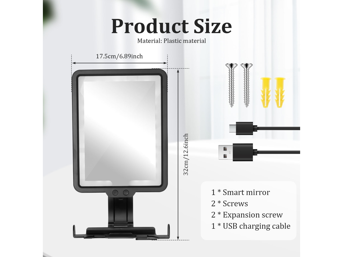 Rechargeable Anti Fog Bathroom Mirror with 3 LED Light Modes